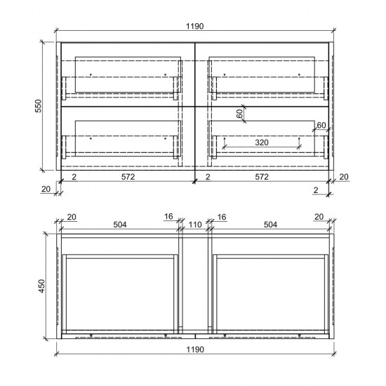 HAMPTON 1200X460X580MM PLYWOOD WALL HUNG VANITY - MATTE  WHITE WITH DOUBLE CERAMIC TOP