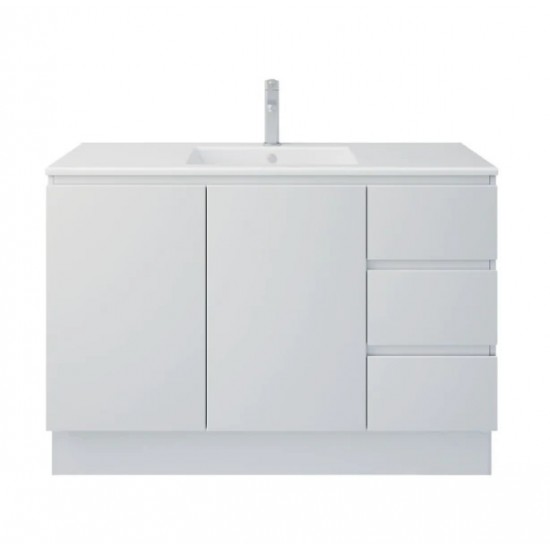 MADRID 1010X460X850MM PLYWOOD FLOOR STANDING VANITY - GLOSS WHITE WITH CERAMIC TOP