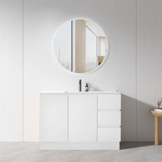 MADRID 1010X460X850MM PLYWOOD FLOOR STANDING VANITY - GLOSS WHITE WITH CERAMIC TOP