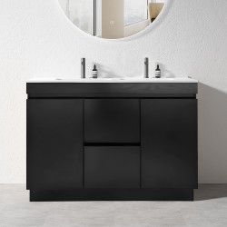 MADRID 1200X460X850MM PLYWOOD FLOOR STANDING VANITY - BLACK WITH DOUBLE CERAMIC TOP MADRID 1200X460X850MM PLYWOOD FLOOR STANDING VANITY - BLACK WITH DOUBLE CERAMIC TOP