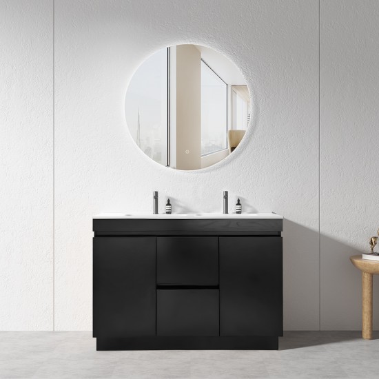 MADRID 1200X460X850MM PLYWOOD FLOOR STANDING VANITY - BLACK WITH DOUBLE CERAMIC TOP