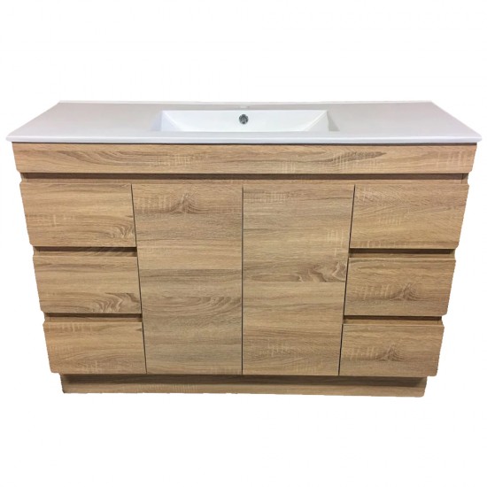 MADRID 1200X460X850MM PLYWOOD FLOOR STANDING VANITY - LIGHT OAK WITH CERAMIC TOP