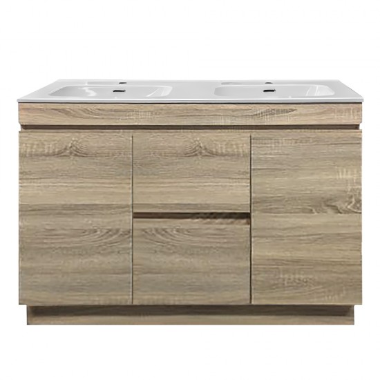 MADRID 1200X460X850MM PLYWOOD FLOOR STANDING VANITY - LIGHT OAK WITH DOUBLE CERAMIC TOP