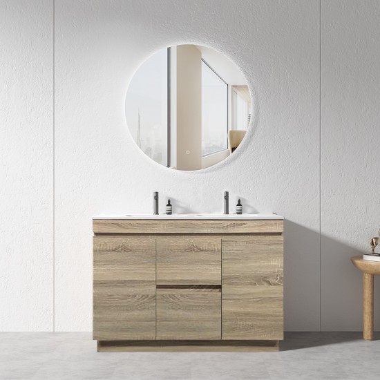 MADRID 1200X460X850MM PLYWOOD FLOOR STANDING VANITY - LIGHT OAK WITH DOUBLE CERAMIC TOP