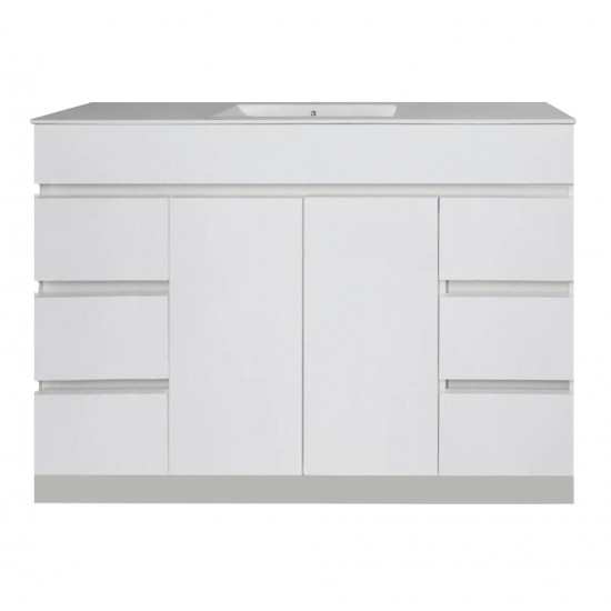 MADRID 1200X460X850MM PLYWOOD FLOOR STANDING VANITY - GLOSS WHITE WITH CERAMIC TOP