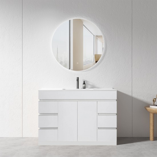 MADRID 1200X460X850MM PLYWOOD FLOOR STANDING VANITY - GLOSS WHITE WITH CERAMIC TOP