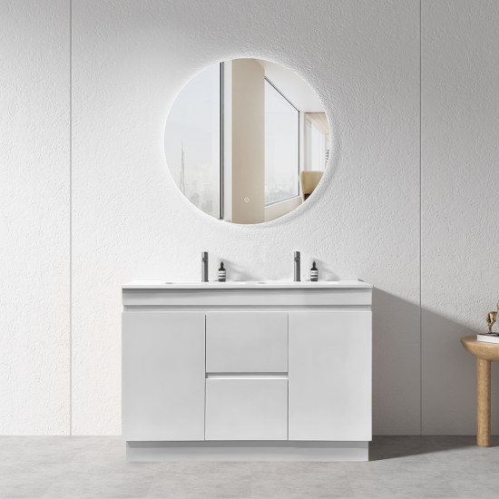 MADRID 1200X460X850MM PLYWOOD FLOOR STANDING VANITY - GLOSS WHITE WITH DOUBLE CERAMIC TOP