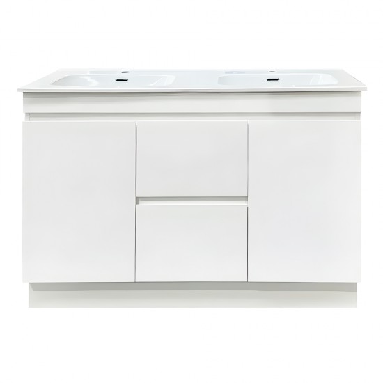 MADRID 1200X460X850MM PLYWOOD FLOOR STANDING VANITY - GLOSS WHITE WITH DOUBLE CERAMIC TOP