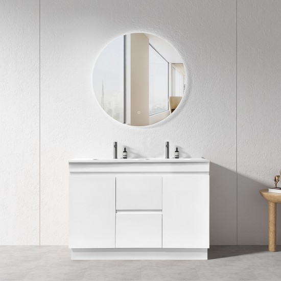 MADRID 1200X460X850MM PLYWOOD FLOOR STANDING VANITY - GLOSS WHITE WITH DOUBLE CERAMIC TOP