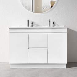 MADRID 1200X460X850MM PLYWOOD FLOOR STANDING VANITY - GLOSS WHITE WITH DOUBLE CERAMIC TOP MADRID 1200X460X850MM PLYWOOD FLOOR STANDING VANITY - GLOSS WHITE WITH DOUBLE CERAMIC TOP
