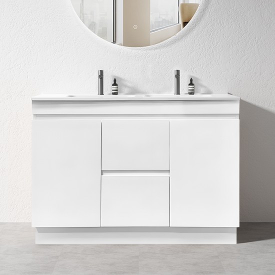 MADRID 1200X460X850MM PLYWOOD FLOOR STANDING VANITY - GLOSS WHITE WITH DOUBLE CERAMIC TOP