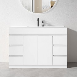 MADRID 1200X460X850MM PLYWOOD FLOOR STANDING VANITY - GLOSS WHITE WITH CERAMIC TOP MADRID 1200X460X850MM PLYWOOD FLOOR STANDING VANITY - GLOSS WHITE WITH CERAMIC TOP
