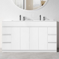 MADRID 1800X460X850MM PLYWOOD FLOOR STANDING VANITY - GLOSS WHITE WITH DOUBLE POLYMARBLE TOP MADRID 1800X460X850MM PLYWOOD FLOOR STANDING VANITY - GLOSS WHITE WITH DOUBLE POLYMARBLE TOP