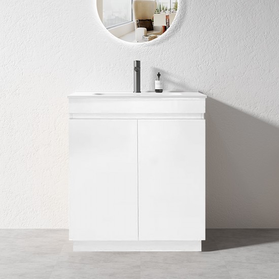 MADRID 600X460X850MM PLYWOOD FLOOR STANDING VANITY - GLOSS WHITE WITH CERAMIC TOP