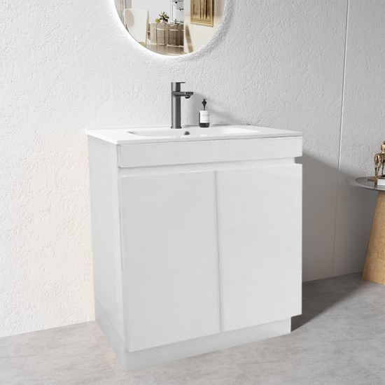 MADRID 600X460X850MM PLYWOOD FLOOR STANDING VANITY - GLOSS WHITE WITH CERAMIC TOP
