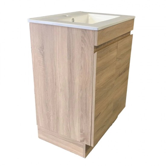 MADRID 600X460X850MM PLYWOOD FLOOR STANDING VANITY - LIGHT OAK WITH CERAMIC TOP