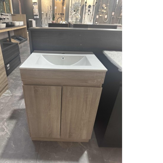 MADRID 600X460X850MM PLYWOOD FLOOR STANDING VANITY - LIGHT OAK WITH CERAMIC TOP