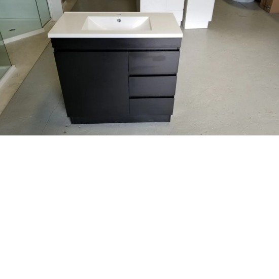 MADRID 900X460X850MM PLYWOOD FLOOR STANDING VANITY - BLACK WITH CERAMIC TOP