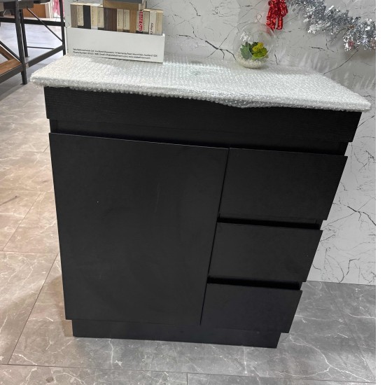 MADRID 750X460X850MM PLYWOOD FLOOR STANDING VANITY - BLACK WITH CERAMIC TOP