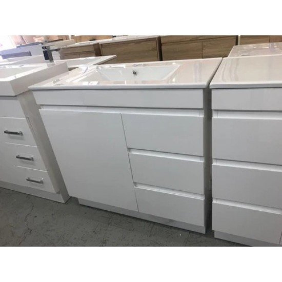 MADRID 900X460X850MM PLYWOOD FLOOR STANDING VANITY - GLOSS WHITE WITH CERAMIC TOP