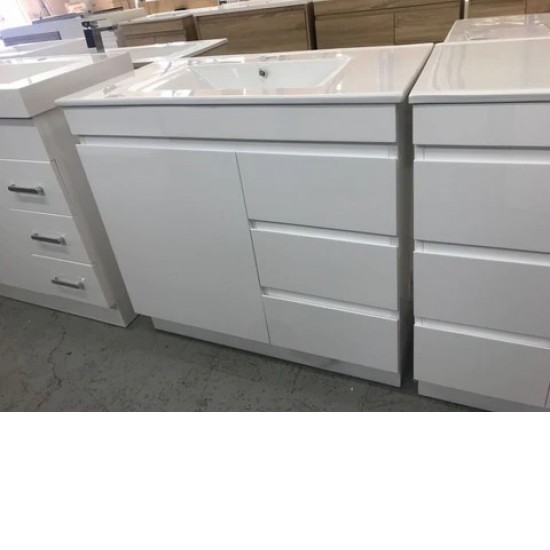 MADRID 750X460X850MM PLYWOOD FLOOR STANDING VANITY - GLOSS WHITE WITH CERAMIC TOP