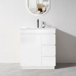MADRID 750X460X850MM PLYWOOD FLOOR STANDING VANITY - GLOSS WHITE WITH CERAMIC TOP MADRID 750X460X850MM PLYWOOD FLOOR STANDING VANITY - GLOSS WHITE WITH CERAMIC TOP