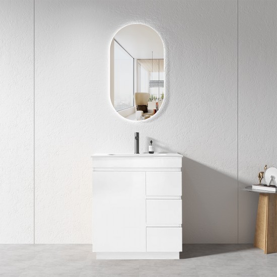 MADRID 750X460X850MM PLYWOOD FLOOR STANDING VANITY - GLOSS WHITE WITH CERAMIC TOP