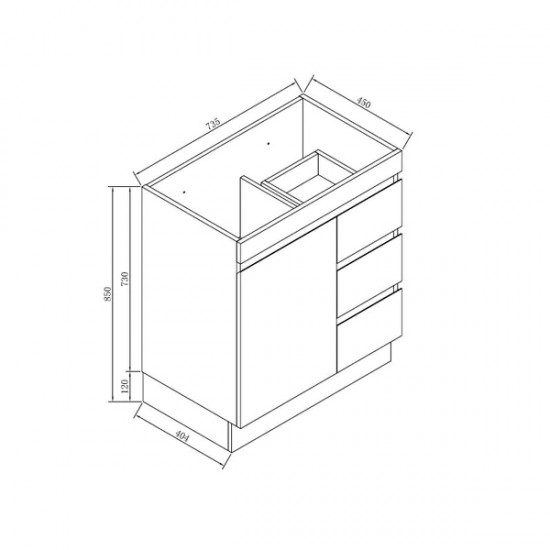 MADRID 750X460X850MM PLYWOOD FLOOR STANDING VANITY - GLOSS WHITE WITH CERAMIC TOP