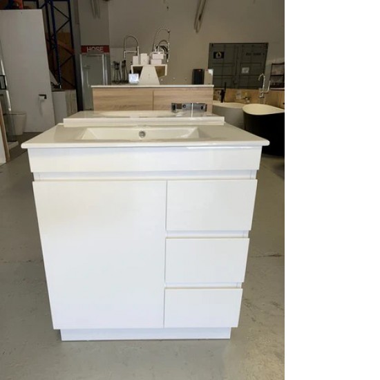 MADRID 750X460X850MM PLYWOOD FLOOR STANDING VANITY - GLOSS WHITE WITH CERAMIC TOP