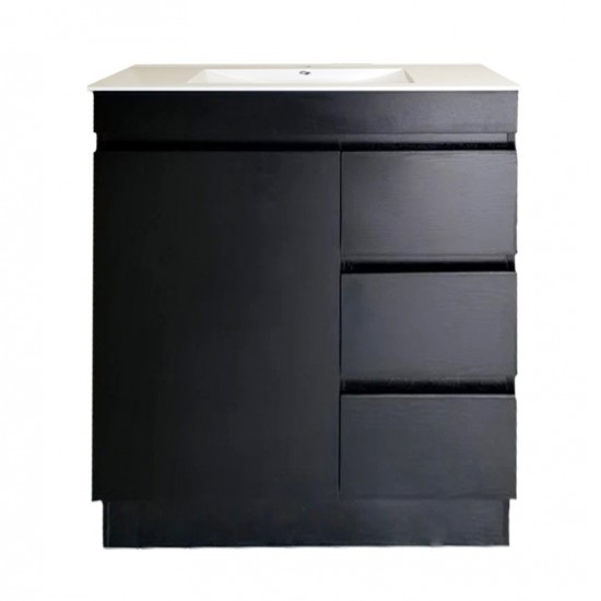 MADRID 750X460X850MM PLYWOOD FLOOR STANDING VANITY - BLACK WITH CERAMIC TOP