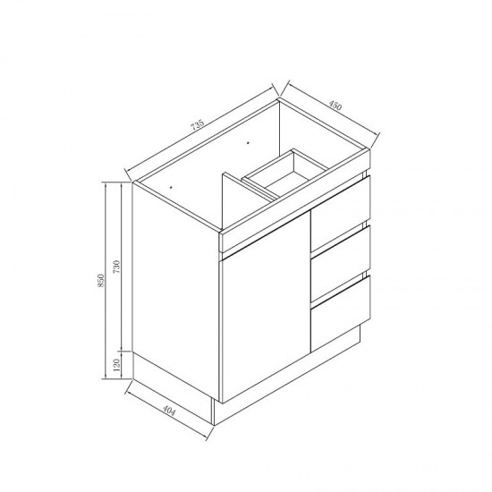 MADRID 750X460X850MM PLYWOOD FLOOR STANDING VANITY - LIGHT OAK WITH CERAMIC TOP