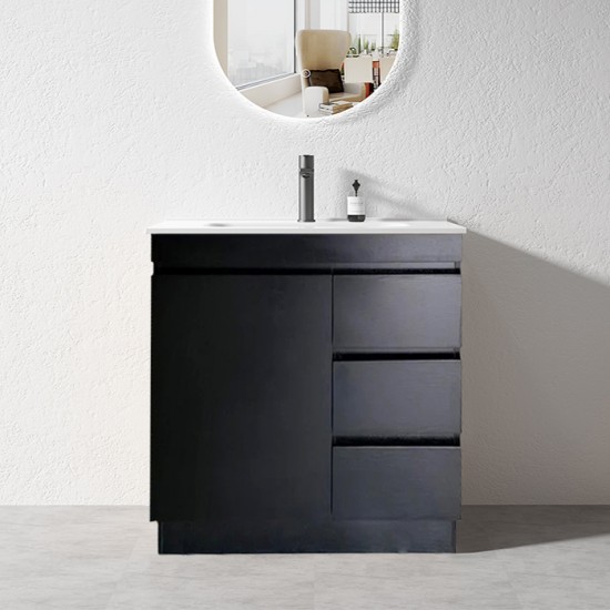 MADRID 900X460X850MM PLYWOOD FLOOR STANDING VANITY - BLACK WITH CERAMIC TOP