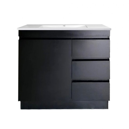 MADRID 900X460X850MM PLYWOOD FLOOR STANDING VANITY - BLACK WITH CERAMIC TOP