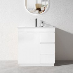 MADRID 900X460X850MM PLYWOOD FLOOR STANDING VANITY - GLOSS WHITE WITH CERAMIC TOP MADRID 900X460X850MM PLYWOOD FLOOR STANDING VANITY - GLOSS WHITE WITH CERAMIC TOP