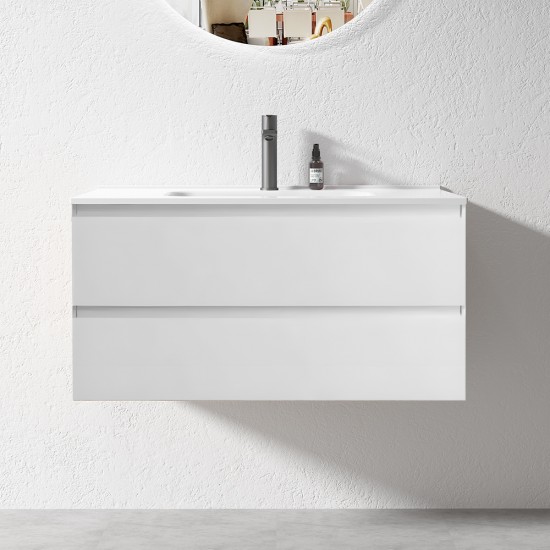 NELSON 1000X460X580MM PLYWOOD WALL HUNG VANITY - GLOSS WHITE WITH CERAMIC TOP