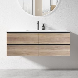 NELSON 1200X460X580MM PLYWOOD WALL HUNG VANITY - BLACK AND LIGHT OAK WITH CERAMIC TOP NELSON 1200X460X580MM PLYWOOD WALL HUNG VANITY - BLACK AND LIGHT OAK WITH CERAMIC TOP