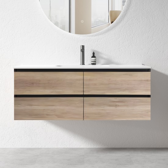 NELSON 1200X460X580MM PLYWOOD WALL HUNG VANITY - BLACK AND LIGHT OAK WITH CERAMIC TOP