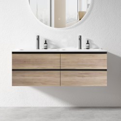 NELSON 1200X460X580MM PLYWOOD WALL HUNG VANITY - BLACK AND LIGHT OAK WITH DOUBLE CERAMIC TOP NELSON 1200X460X580MM PLYWOOD WALL HUNG VANITY - BLACK AND LIGHT OAK WITH DOUBLE CERAMIC TOP