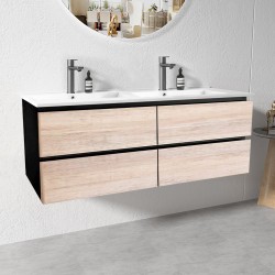NELSON 1200X460X580MM PLYWOOD WALL HUNG VANITY - BLACK AND LIGHT OAK WITH DOUBLE CERAMIC TOP NELSON 1200X460X580MM PLYWOOD WALL HUNG VANITY - BLACK AND LIGHT OAK WITH DOUBLE CERAMIC TOP