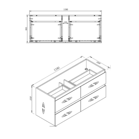 NELSON 1200X460X580MM PLYWOOD WALL HUNG VANITY - BLACK WITH DOUBLE CERAMIC TOP