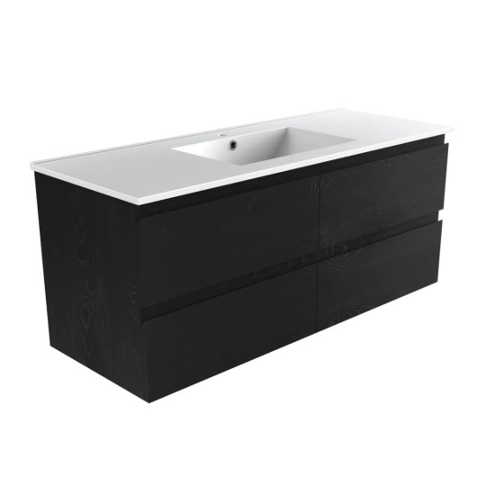 NELSON 1200X460X580MM PLYWOOD WALL HUNG VANITY - BLACK WITH CERAMIC TOP