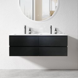 NELSON 1200X460X580MM PLYWOOD WALL HUNG VANITY - BLACK WITH DOUBLE CERAMIC TOP NELSON 1200X460X580MM PLYWOOD WALL HUNG VANITY - BLACK WITH DOUBLE CERAMIC TOP