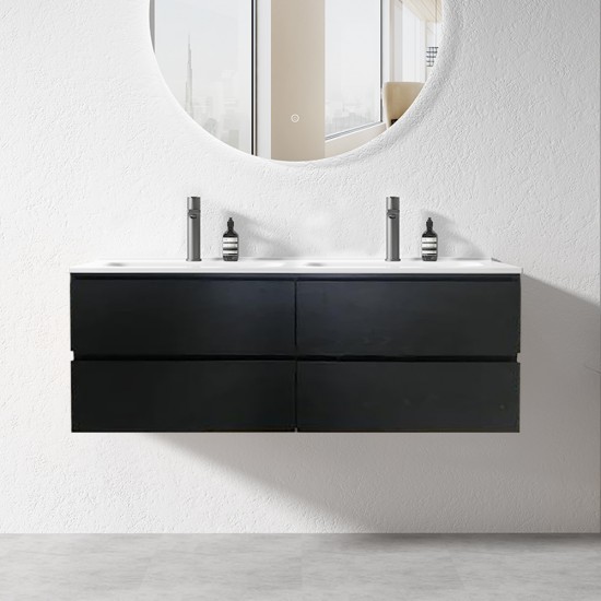 NELSON 1200X460X580MM PLYWOOD WALL HUNG VANITY - BLACK WITH DOUBLE CERAMIC TOP