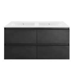 NELSON 1200X460X580MM PLYWOOD WALL HUNG VANITY - BLACK WITH DOUBLE CERAMIC TOP NELSON 1200X460X580MM PLYWOOD WALL HUNG VANITY - BLACK WITH DOUBLE CERAMIC TOP