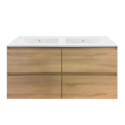 NELSON 1200X460X580MM PLYWOOD WALL HUNG VANITY - LIGHT OAK WITH DOUBLE CERAMIC TOP NELSON 1200X460X580MM PLYWOOD WALL HUNG VANITY - LIGHT OAK WITH DOUBLE CERAMIC TOP