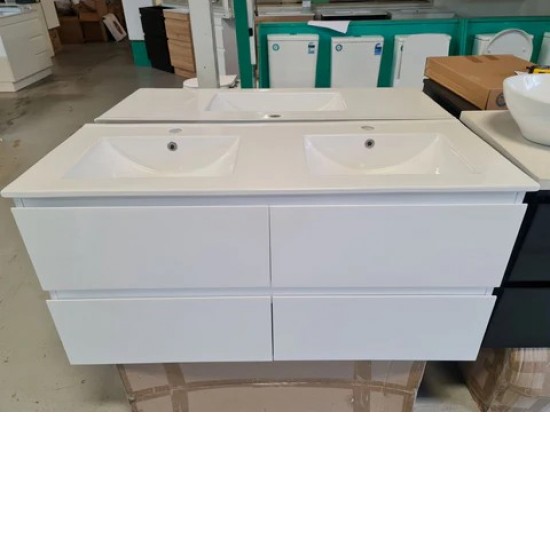 NELSON 1200X460X580MM PLYWOOD WALL HUNG VANITY - GLOSS WHITE WITH DOUBLE CERAMIC TOP