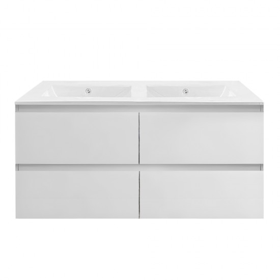 NELSON 1200X460X580MM PLYWOOD WALL HUNG VANITY - GLOSS WHITE WITH DOUBLE CERAMIC TOP