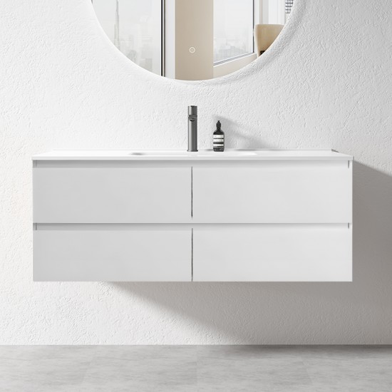 NELSON 1200X460X580MM PLYWOOD WALL HUNG VANITY - GLOSS WHITE WITH CERAMIC TOP