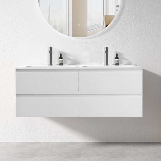 NELSON 1200X460X580MM PLYWOOD WALL HUNG VANITY - GLOSS WHITE WITH DOUBLE CERAMIC TOP