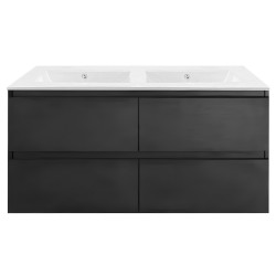 NELSON 1500X460X580MM PLYWOOD WALL HUNG VANITY - BLACK WITH DOUBLE CERAMIC TOP NELSON 1500X460X580MM PLYWOOD WALL HUNG VANITY - BLACK WITH DOUBLE CERAMIC TOP